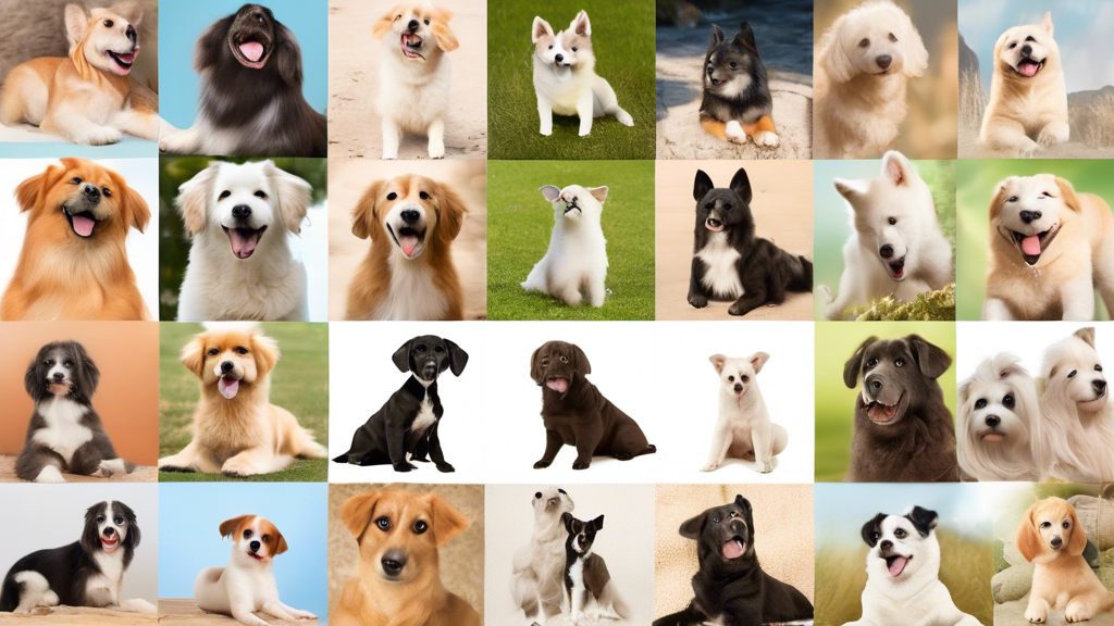 A collage of 11 adorable medium-sized dogs of various breeds, captured in a warm and loving atmosphere, showcasing their playful and affectionate nature.