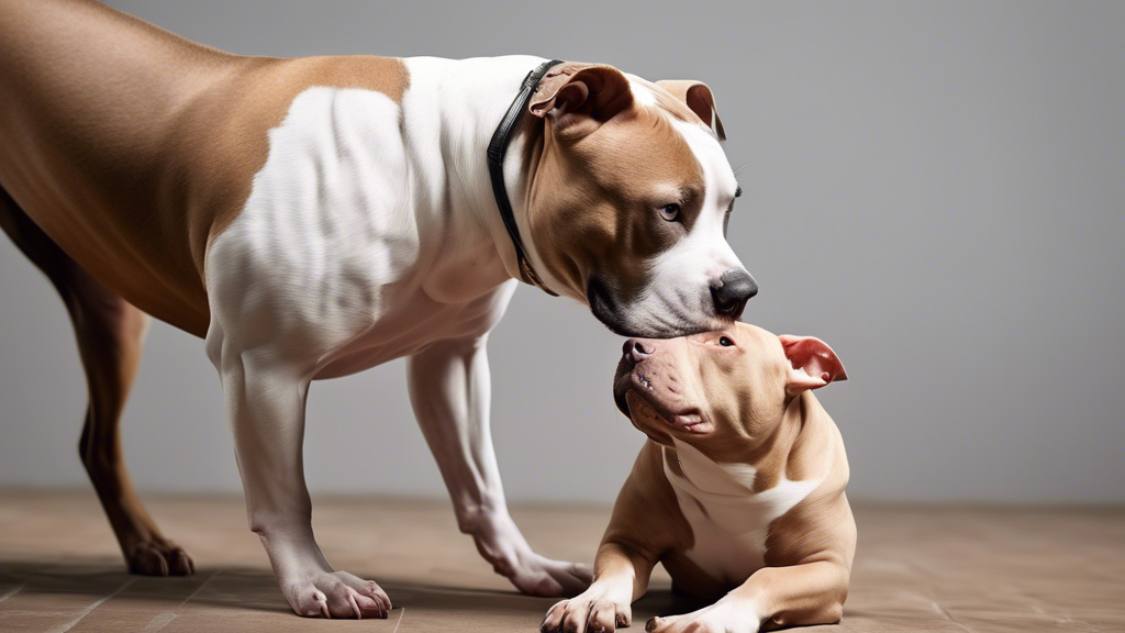A human hand reaching down to give a treat to a pitbull while the pitbull is sitting calmly.